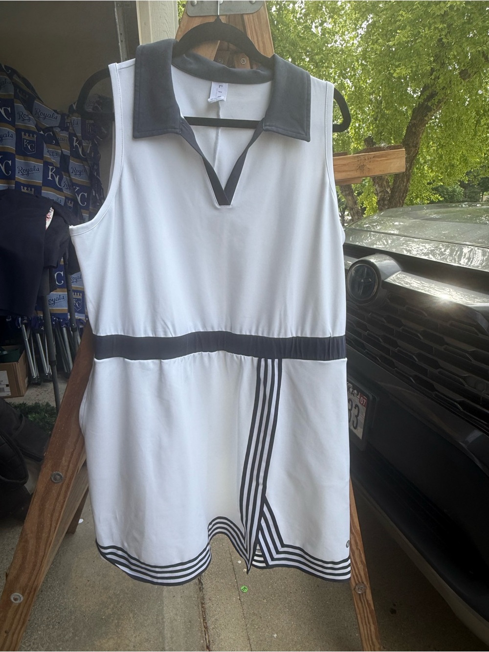 LIVI White Sleeveless Tennis Dress with Navy Trim Accents